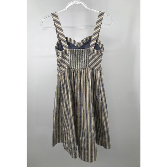 Free People Beige Blue Striped Sleeveless Mini Dress Womens 4 - Picture 7 of 11
